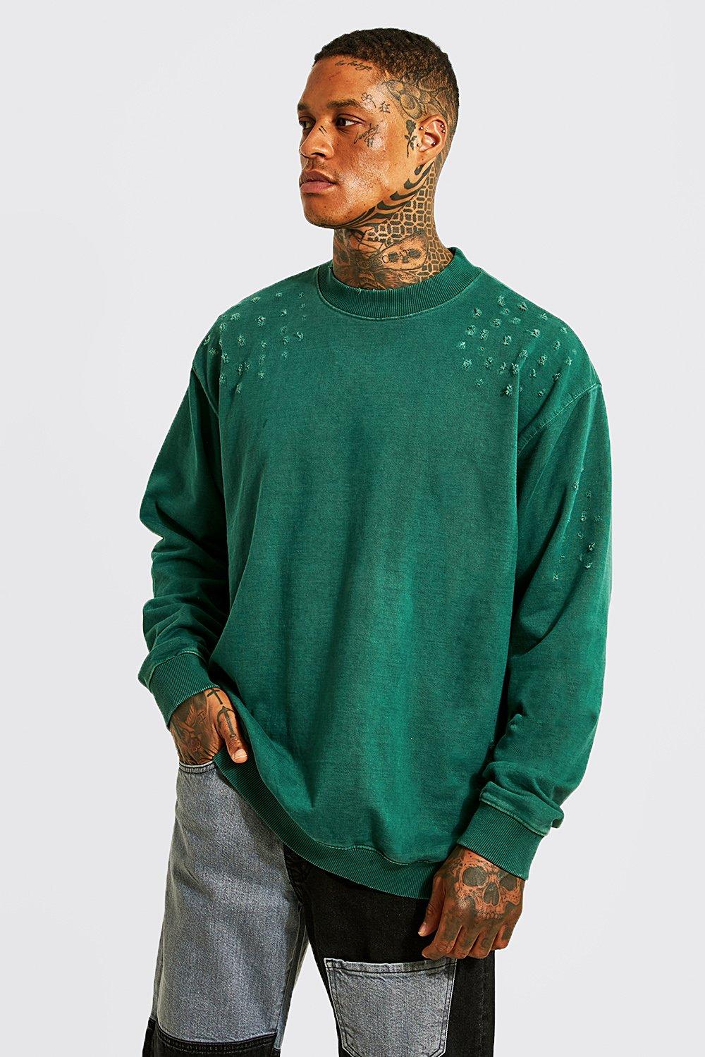 Oversized Distressed Sweatshirt | boohooMAN USA
